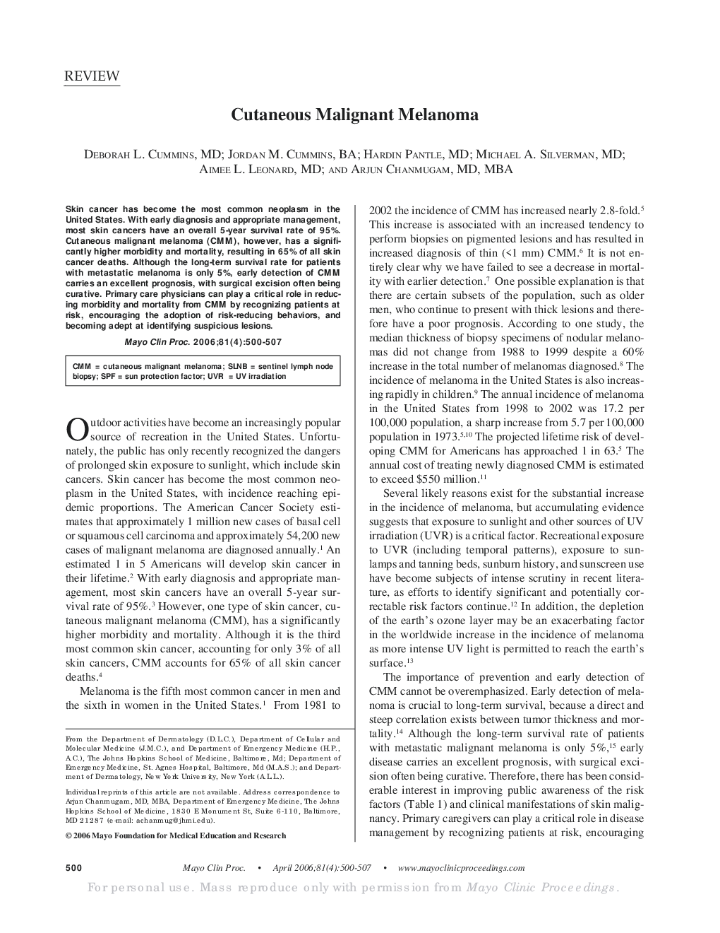 Cutaneous Malignant Melanoma