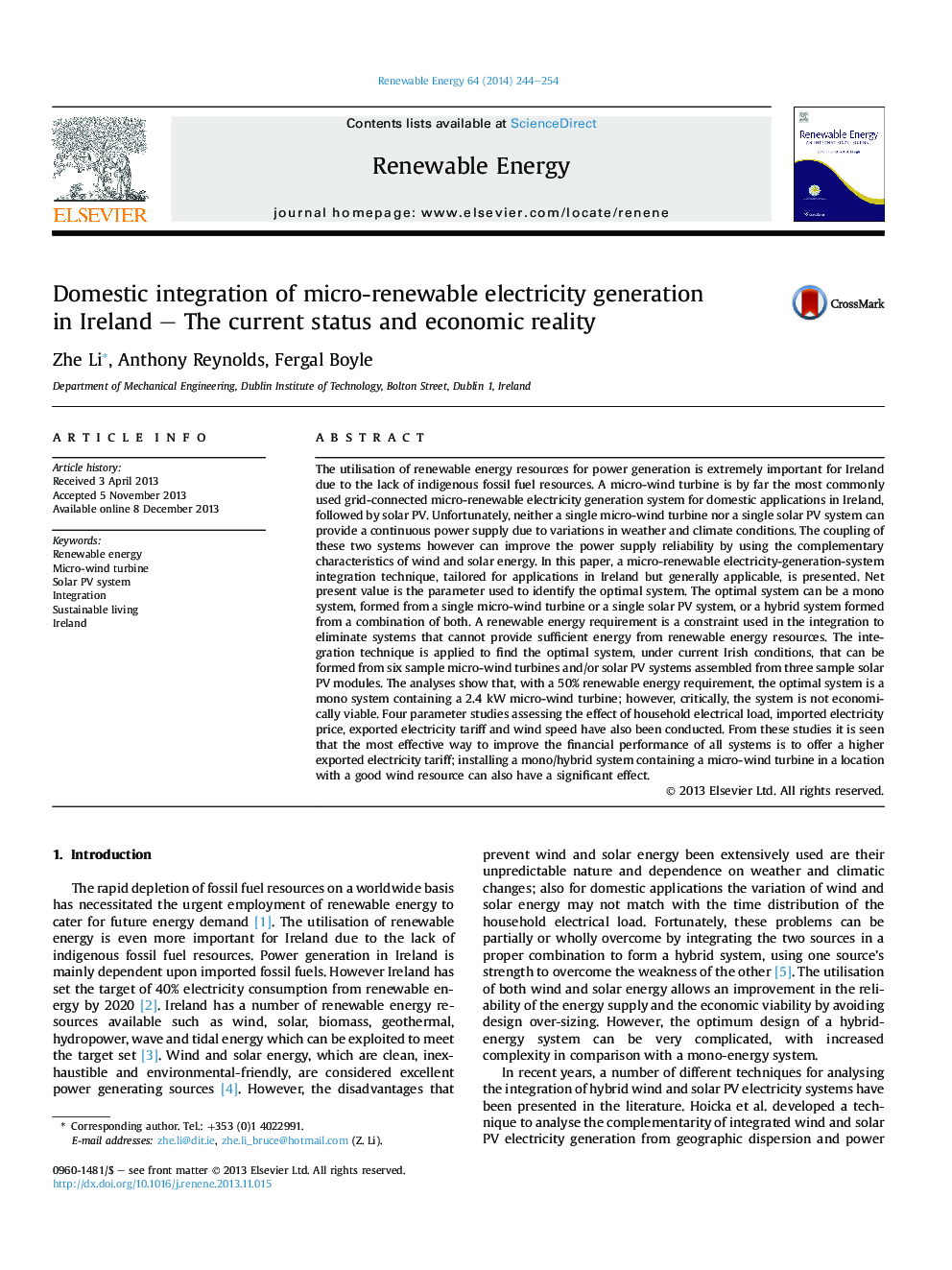 Domestic integration of micro-renewable electricity generation in Ireland – The current status and economic reality