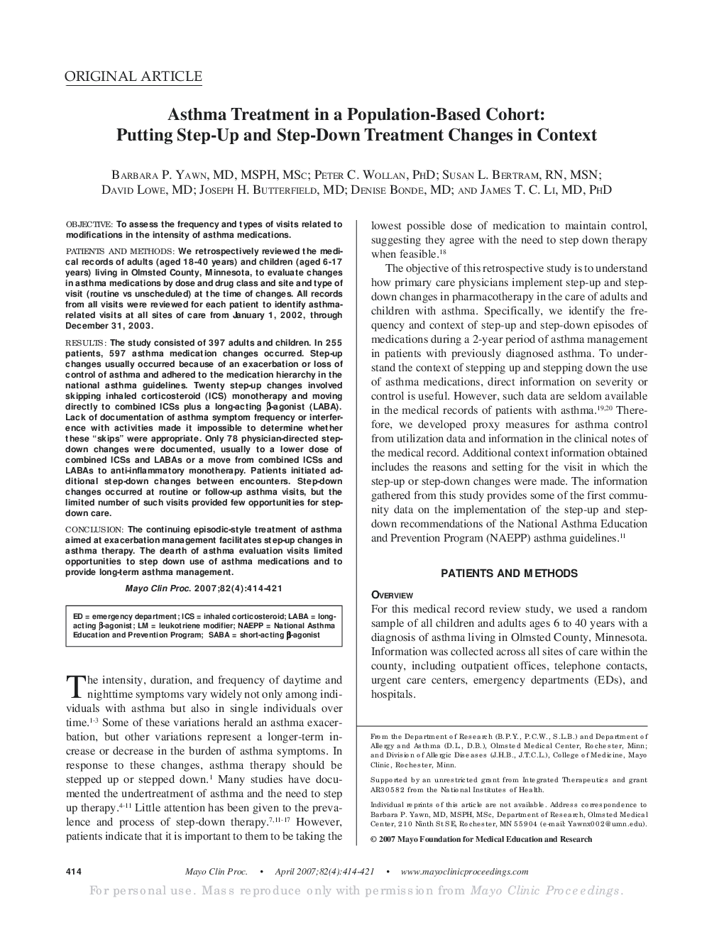 Asthma Treatment in a Population-Based Cohort: Putting Step-Up and Step-Down Treatment Changes in Context