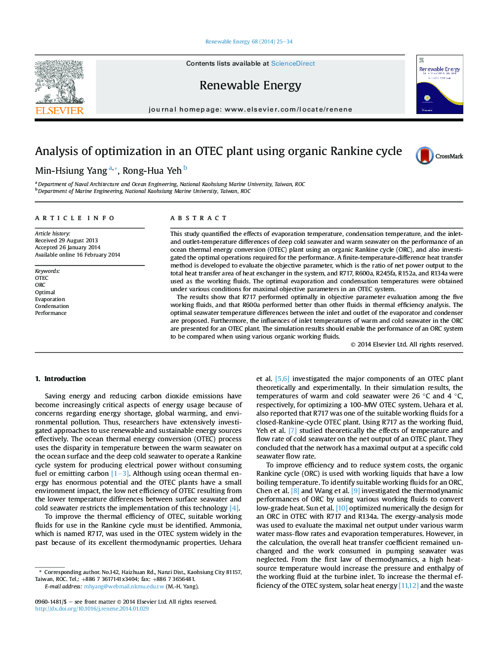 Analysis of optimization in an OTEC plant using organic Rankine cycle