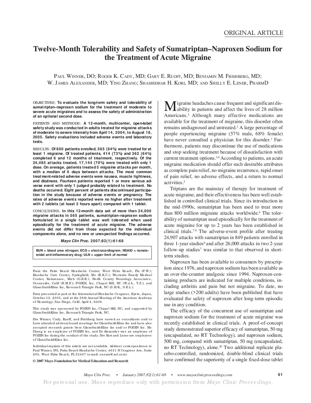 Twelve-Month Tolerability and Safety of Sumatriptan-Naproxen Sodium for the Treatment of Acute Migraine