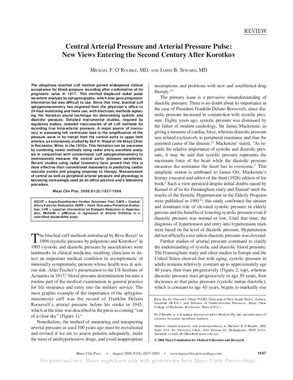 Central Arterial Pressure and Arterial Pressure Pulse: New Views Entering the Second Century After Korotkov