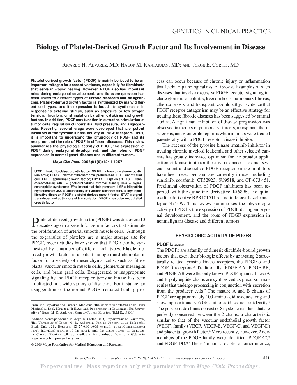 Biology of Platelet-Derived Growth Factor and Its Involvement in Disease