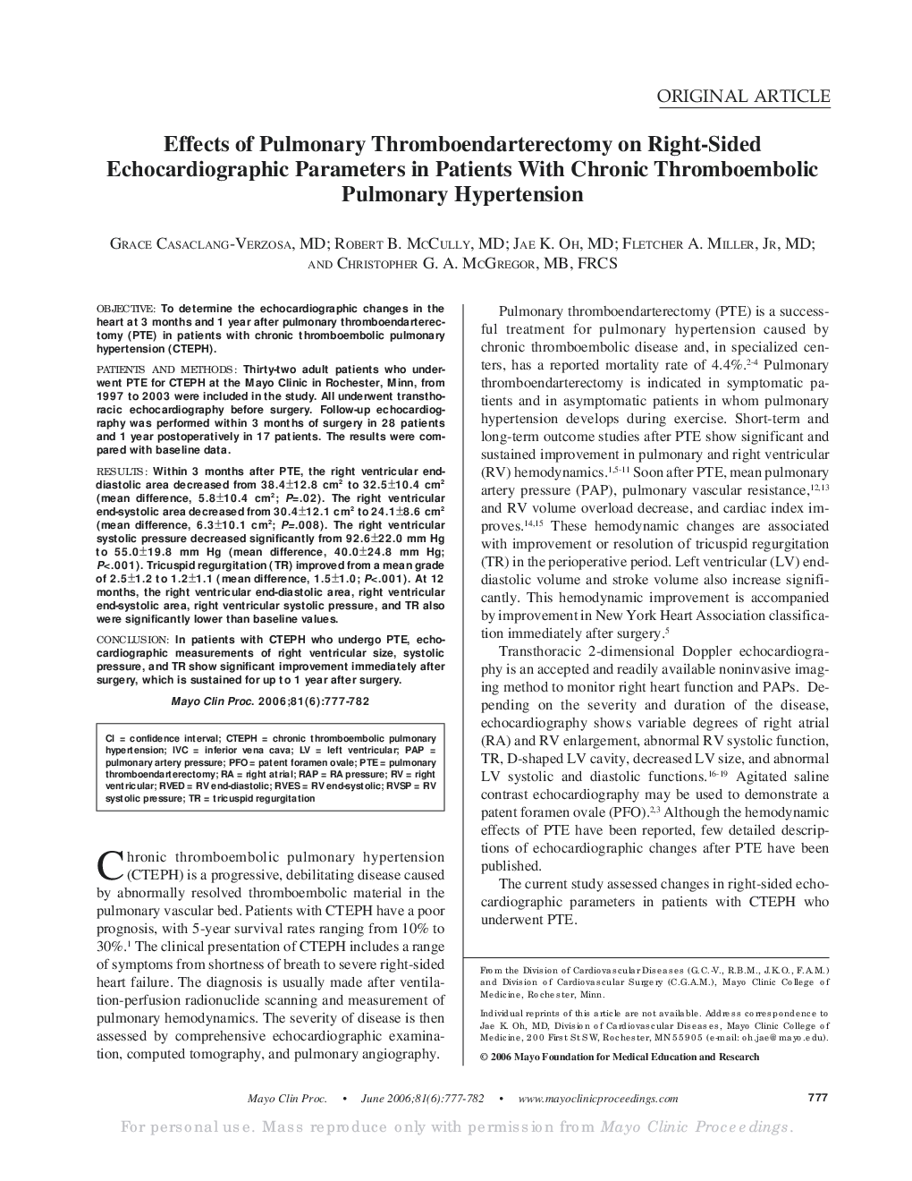 Effects of Pulmonary Thromboendarterectomy on Right-Sided Echocardiographic Parameters in Patients With Chronic Thromboembolic Pulmonary Hypertension