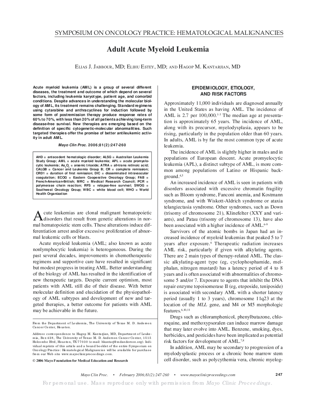 Adult Acute Myeloid Leukemia