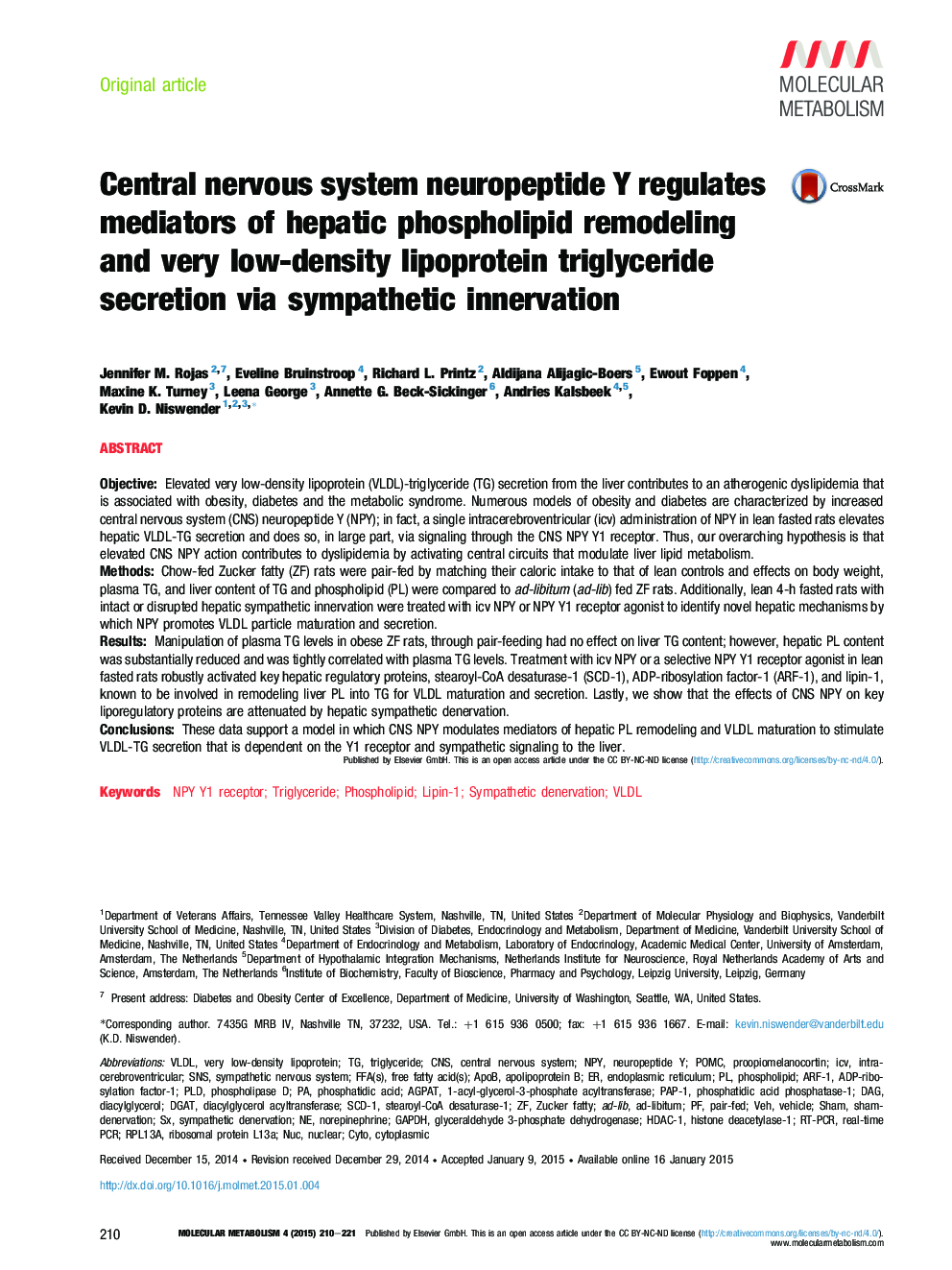 Central nervous system neuropeptide Y regulates mediators of hepatic phospholipid remodeling and very low-density lipoprotein triglyceride secretion via sympathetic innervation