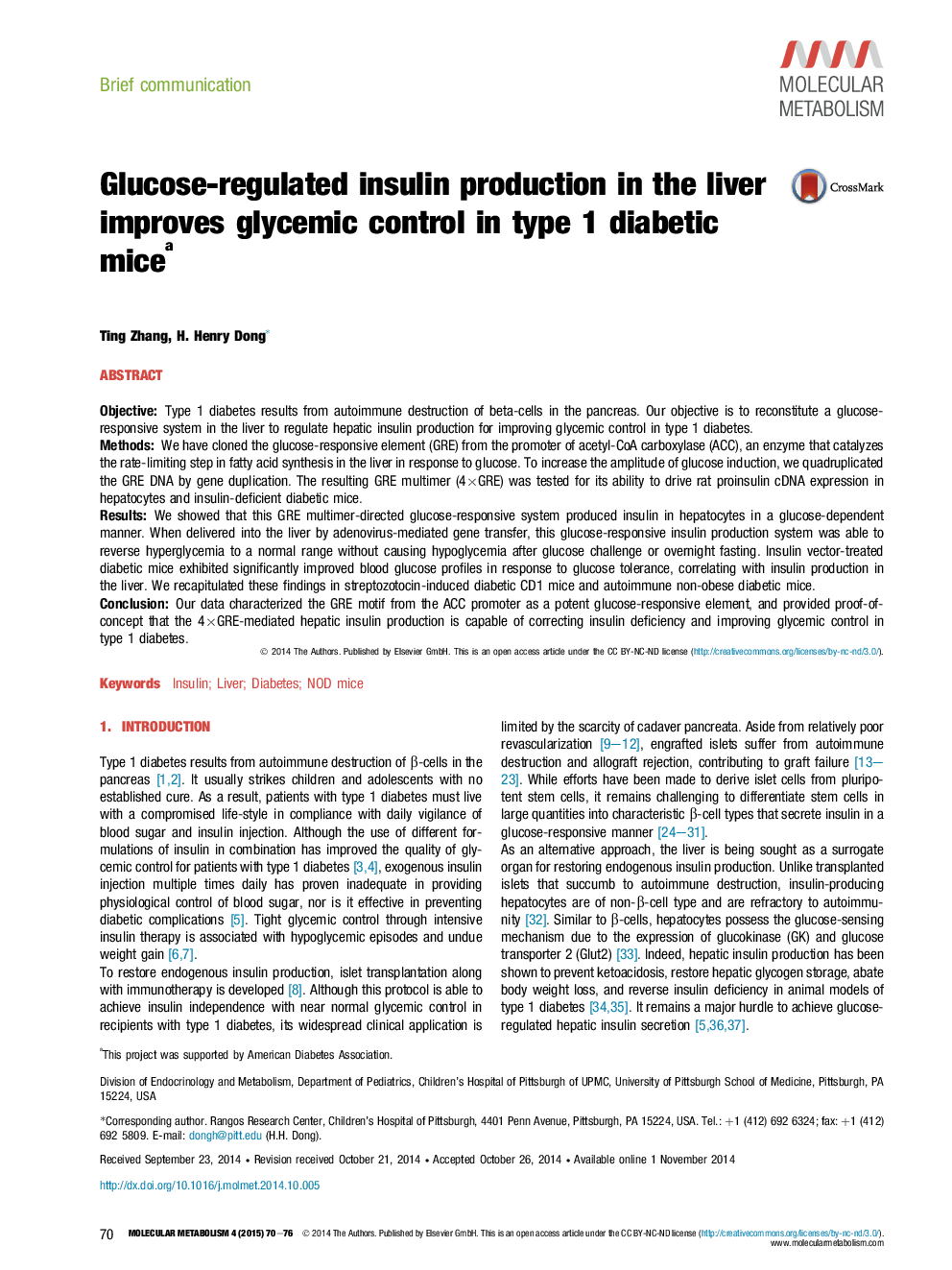 Glucose-regulated insulin production in the liver improves glycemic control in type 1 diabetic mice a