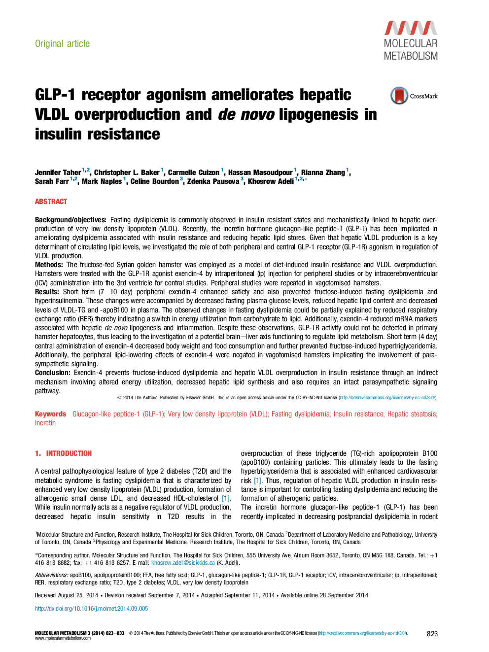 GLP-1 receptor agonism ameliorates hepatic VLDL overproduction and de novo lipogenesis in insulin resistance