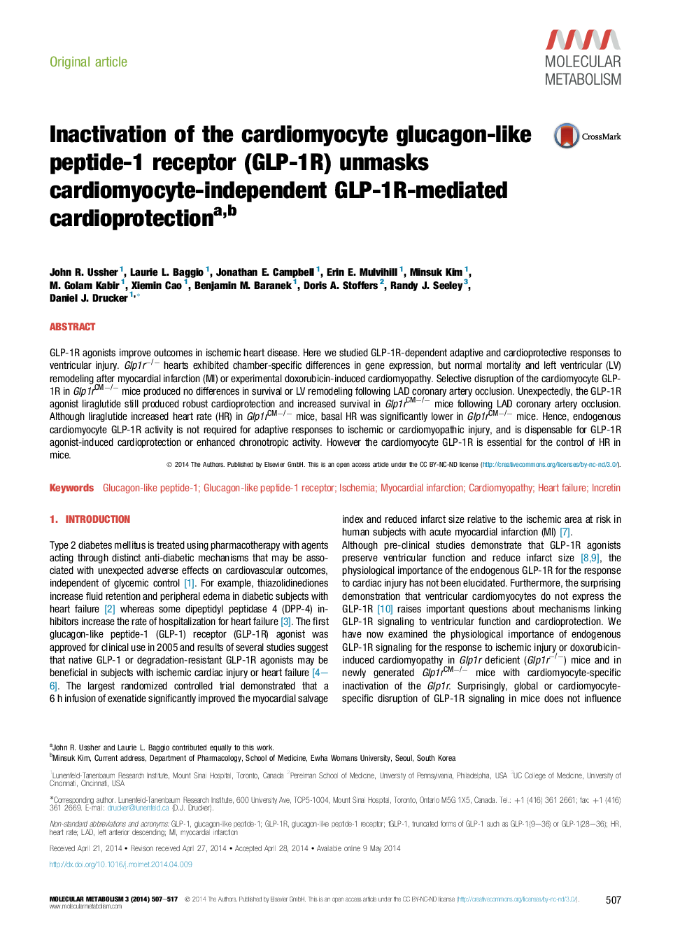 Inactivation of the cardiomyocyte glucagon-like peptide-1 receptor (GLP-1R) unmasks cardiomyocyte-independent GLP-1R-mediated cardioprotection ab