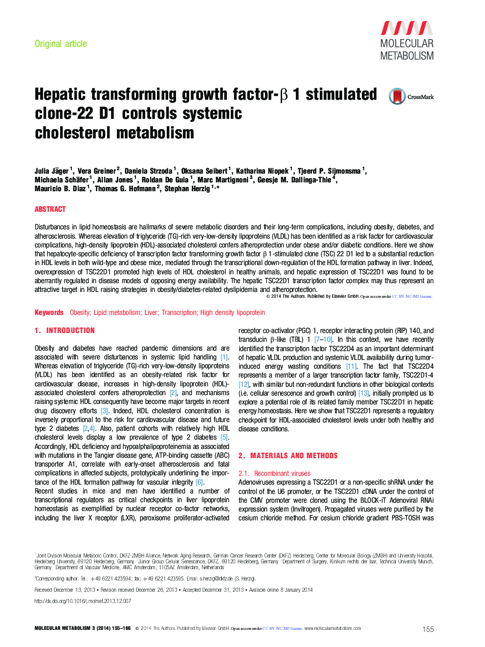 Hepatic transforming growth factor-β 1 stimulated clone-22 D1 controls systemic cholesterol metabolism