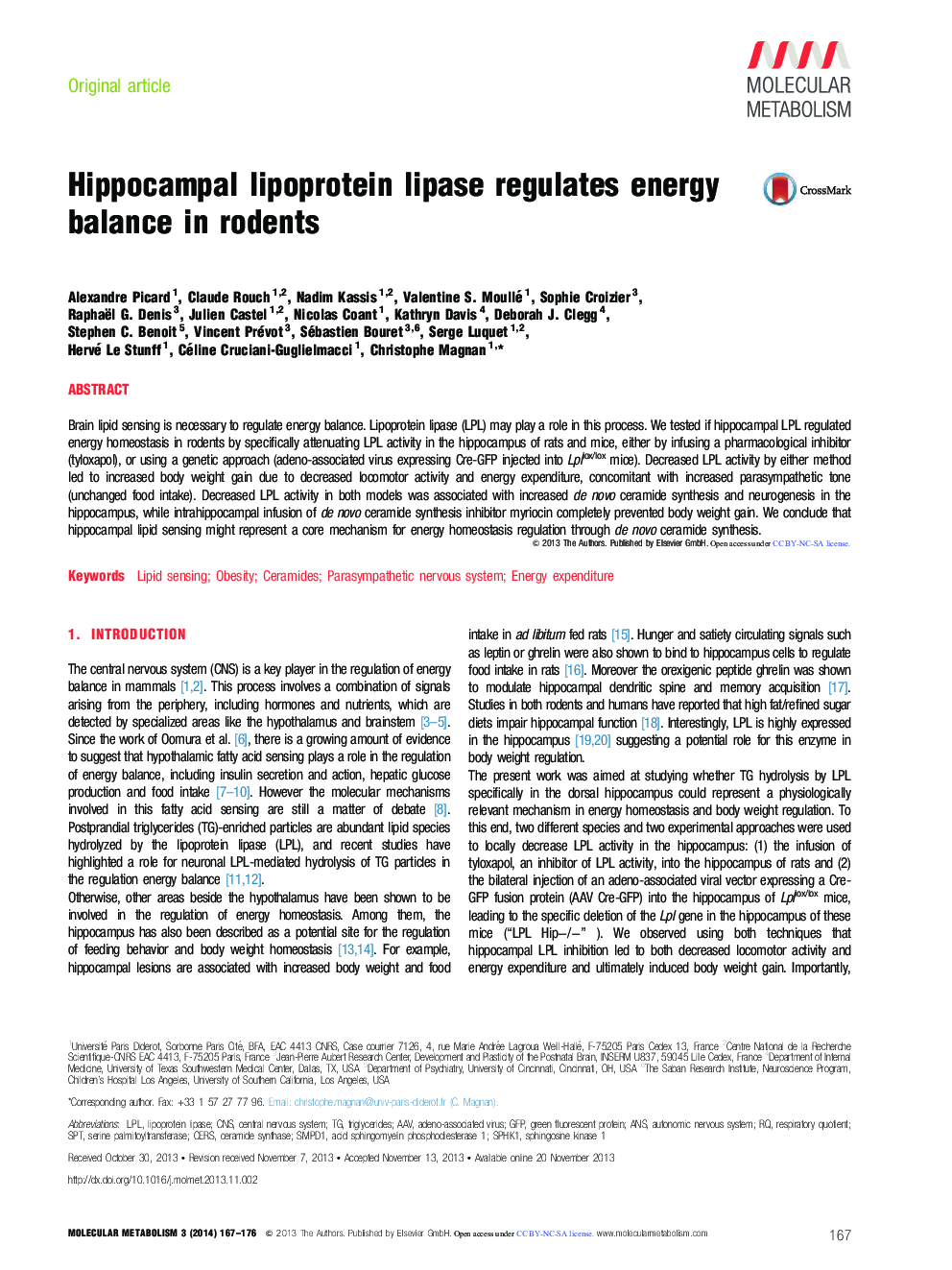 Hippocampal lipoprotein lipase regulates energy balance in rodents