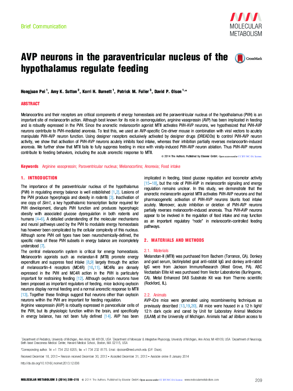 عکس صفحه اول مقاله: AVP neurons in the paraventricular nucleus of the hypothalamus regulate feeding AVP neurons in the paraventricular nucleus of the hypothalamus regulate feeding