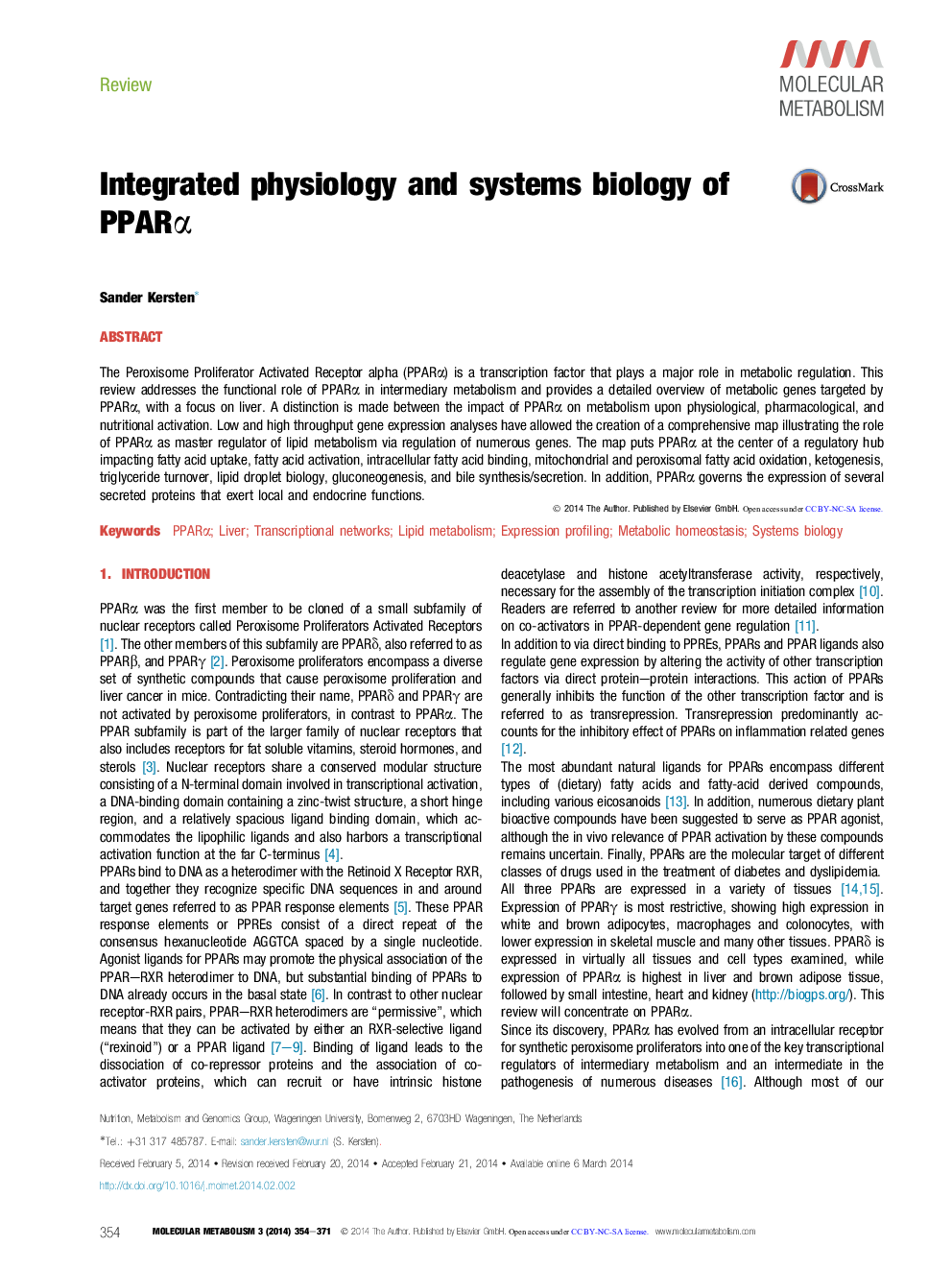 Integrated physiology and systems biology of PPARα