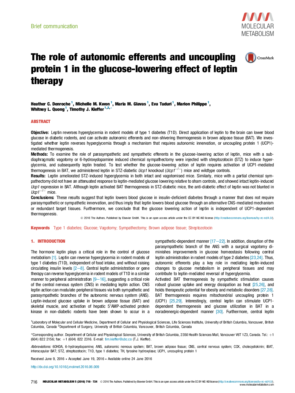 نقش اپراتورهای اتونومیکی و پروتئین 1 جدا شده در اثر کاهش لخته خون در لپتین