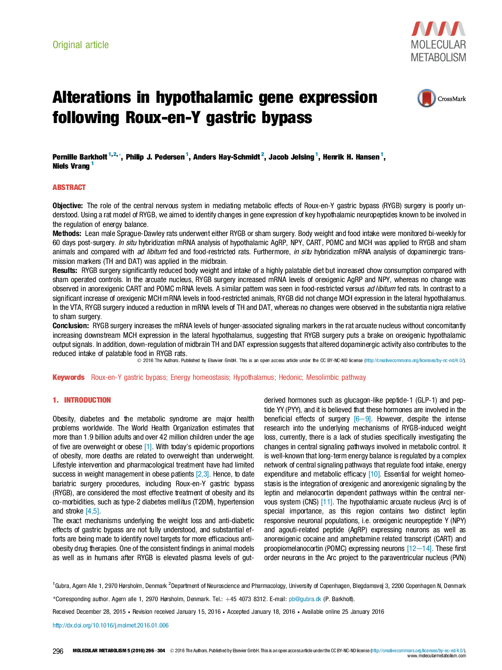 تغییرات در بیان ژن هیپوتالاموس زیر روش Roux-en-Y بای پس معده