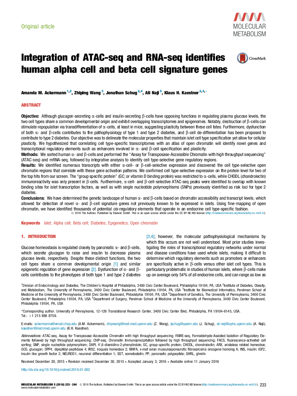 ادغام ATAC-seq و RNA-seq ژن های امضاي سلول های آلفا و بتا انسان را شناسایی می کند