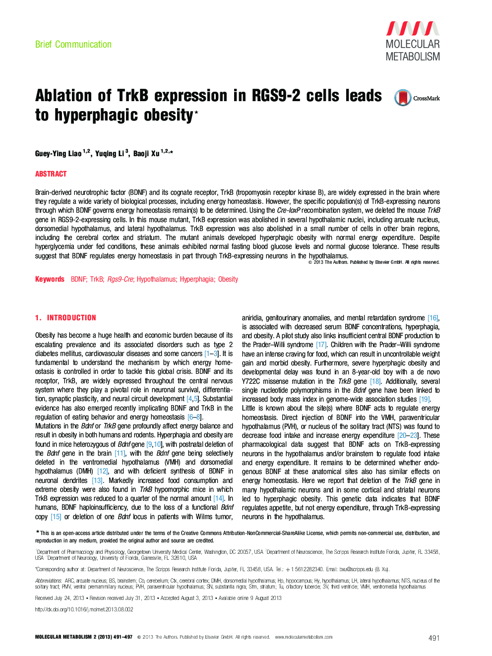 Ablation of TrkB expression in RGS9-2 cells leads to hyperphagic obesity ★