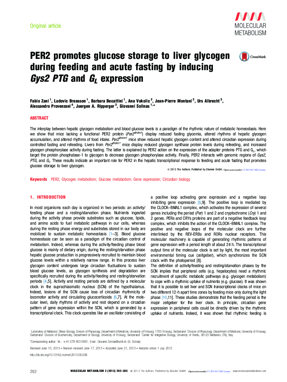 PER2 promotes glucose storage to liver glycogen during feeding and acute fasting by inducing Gys2 PTG and GL expression