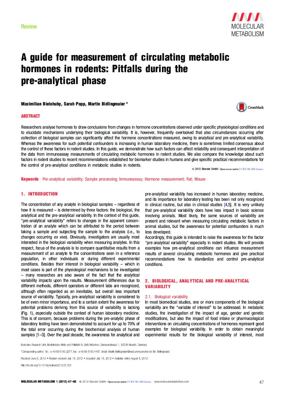 A guide for measurement of circulating metabolic hormones in rodents: Pitfalls during the pre-analytical phase