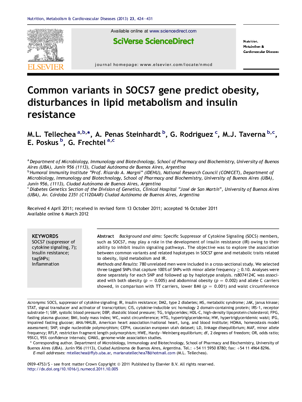 Common variants in SOCS7 gene predict obesity, disturbances in lipid metabolism and insulin resistance