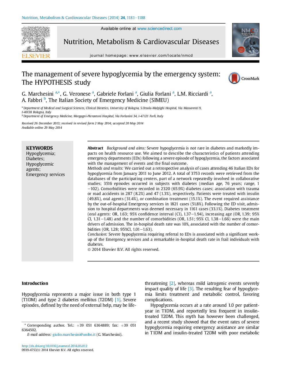 The management of severe hypoglycemia by the emergency system: The HYPOTHESIS study