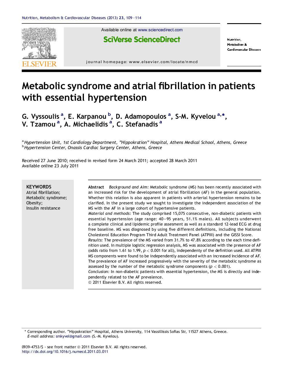 Metabolic syndrome and atrial fibrillation in patients with essential hypertension