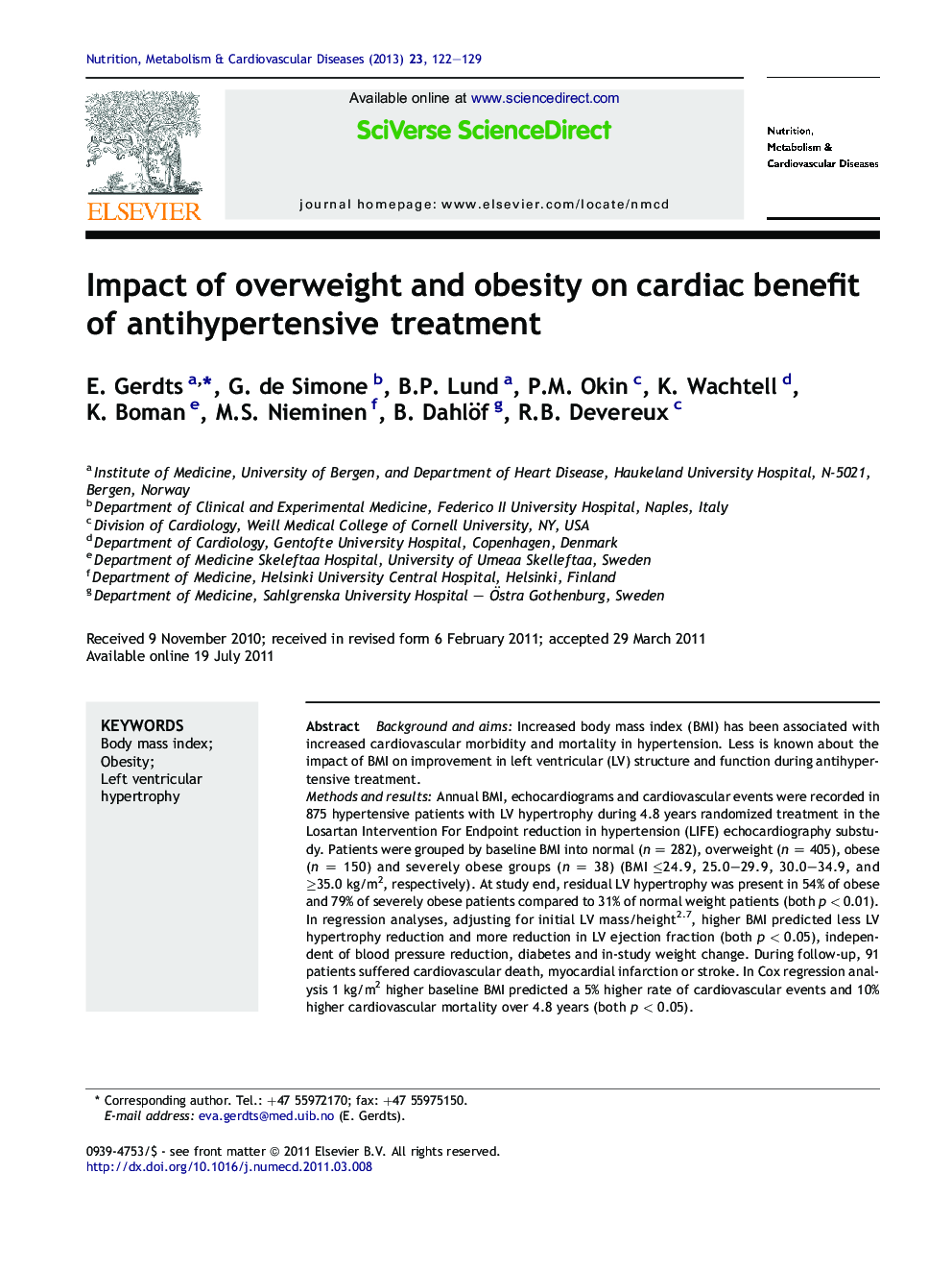 Impact of overweight and obesity on cardiac benefit of antihypertensive treatment