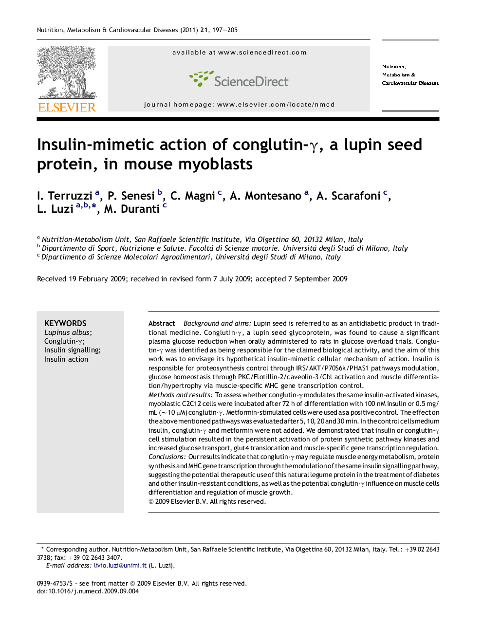 Insulin-mimetic action of conglutin-γ, a lupin seed protein, in mouse myoblasts