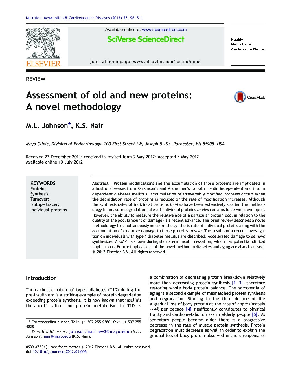 Assessment of old and new proteins: A novel methodology