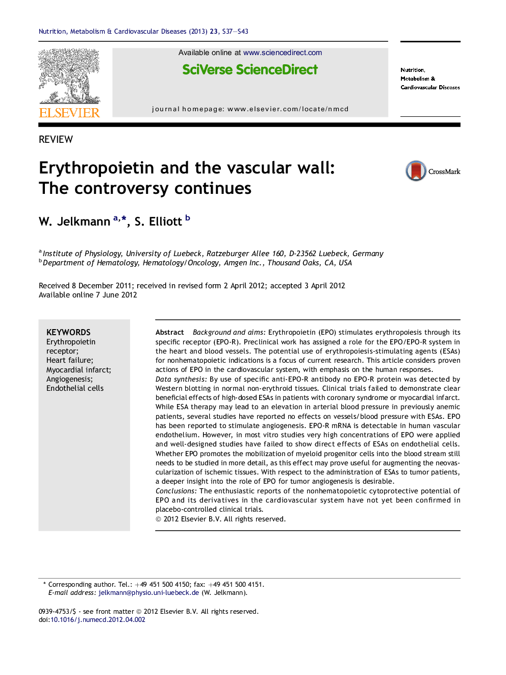 Erythropoietin and the vascular wall: TheÂ controversy continues