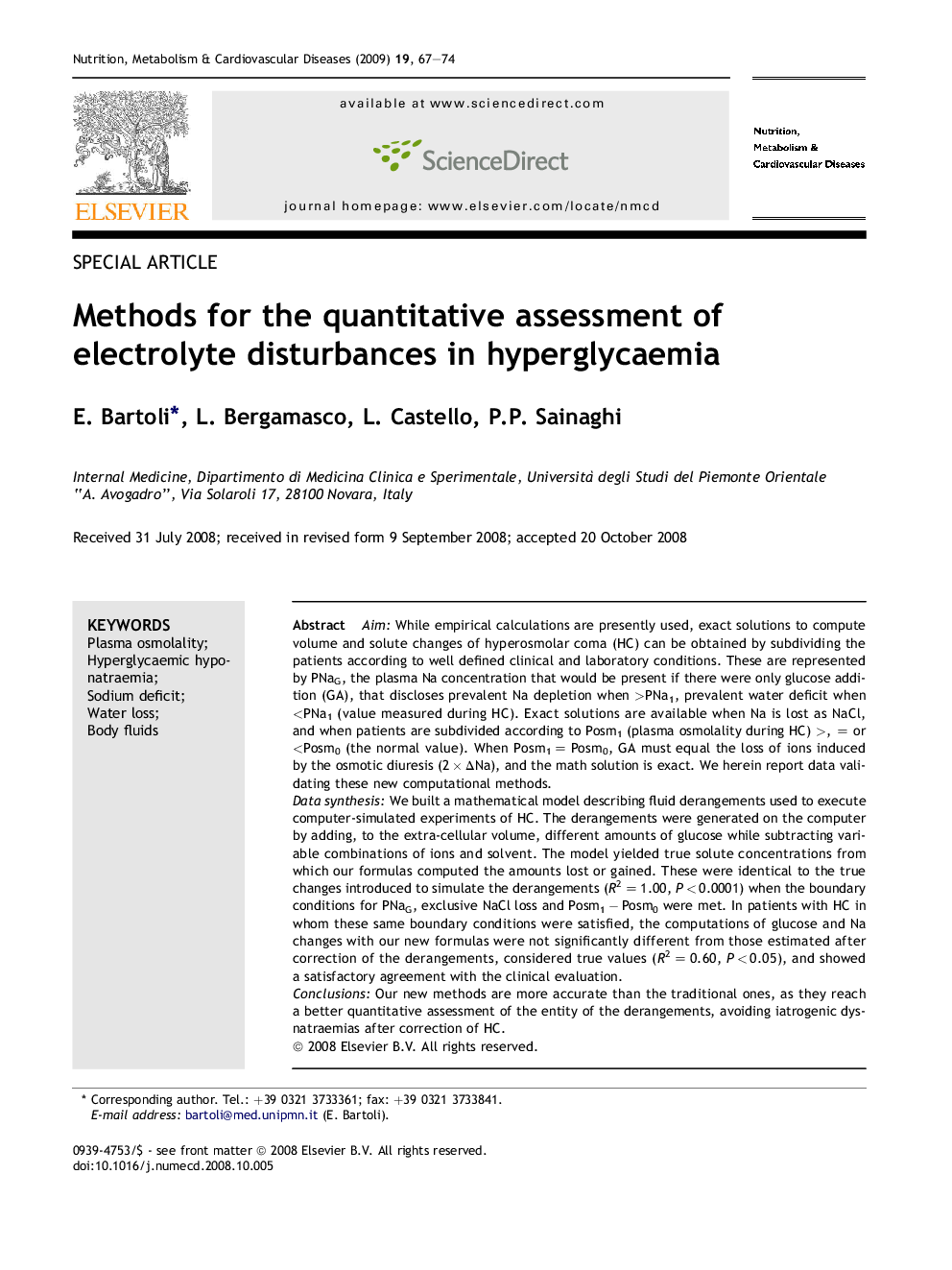 Methods for the quantitative assessment of electrolyte disturbances in hyperglycaemia