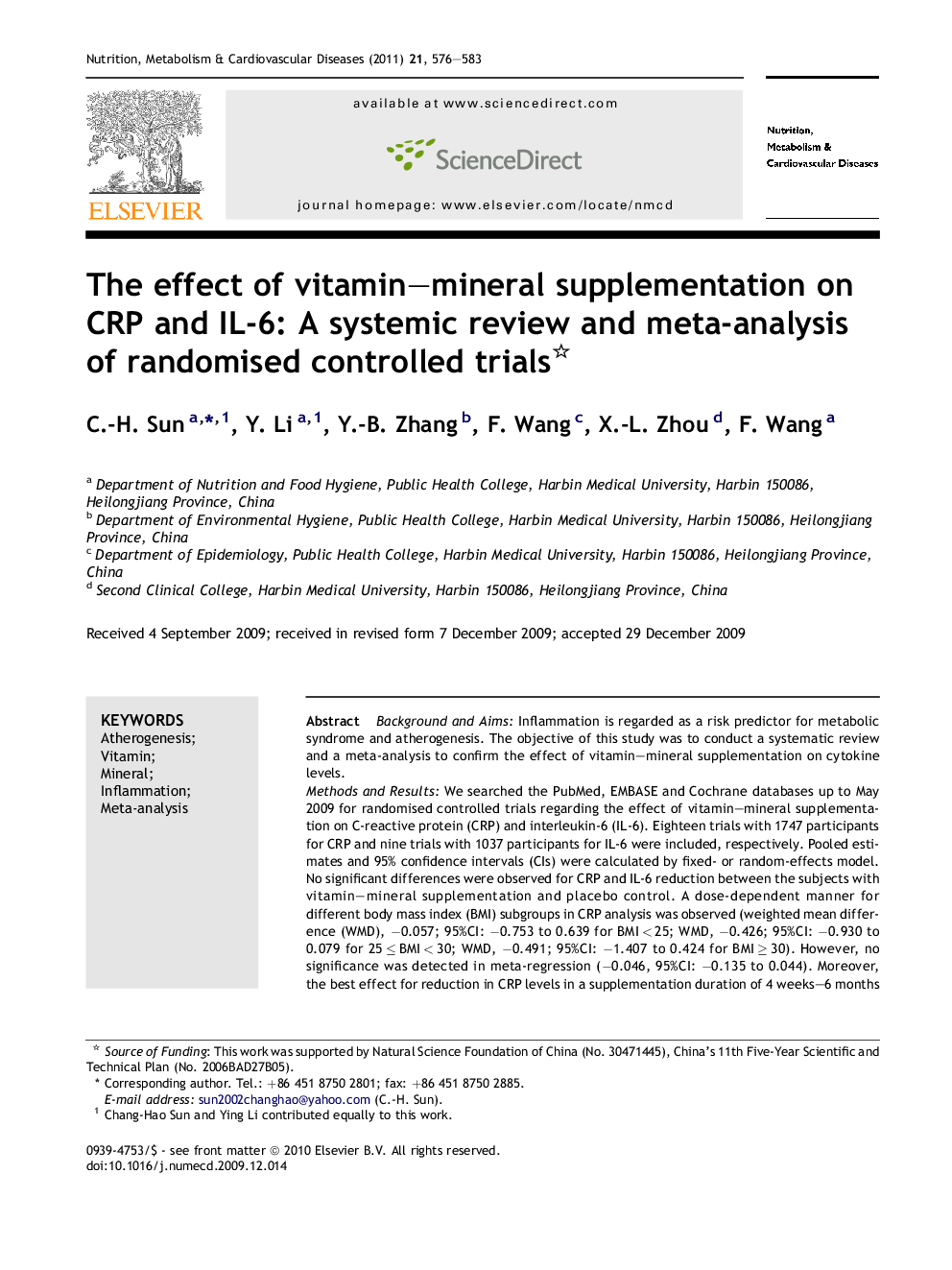 The effect of vitamin–mineral supplementation on CRP and IL-6: A systemic review and meta-analysis of randomised controlled trials 