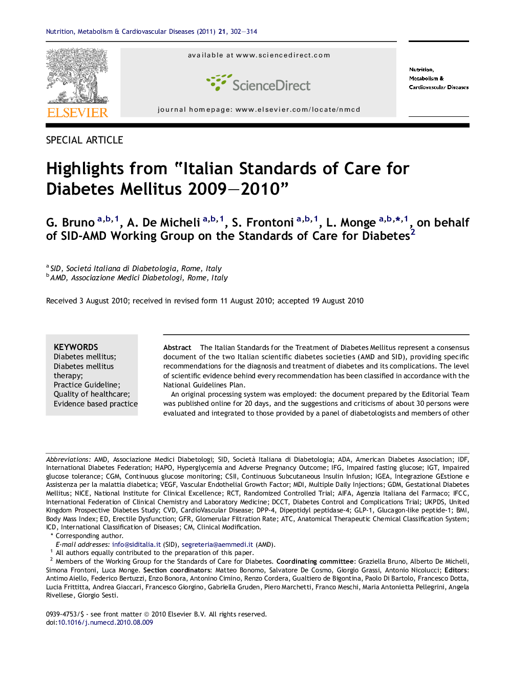 Highlights from “Italian Standards of Care for Diabetes Mellitus 2009–2010”