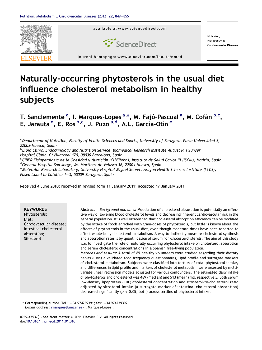 Naturally-occurring phytosterols in the usual diet influence cholesterol metabolism in healthy subjects