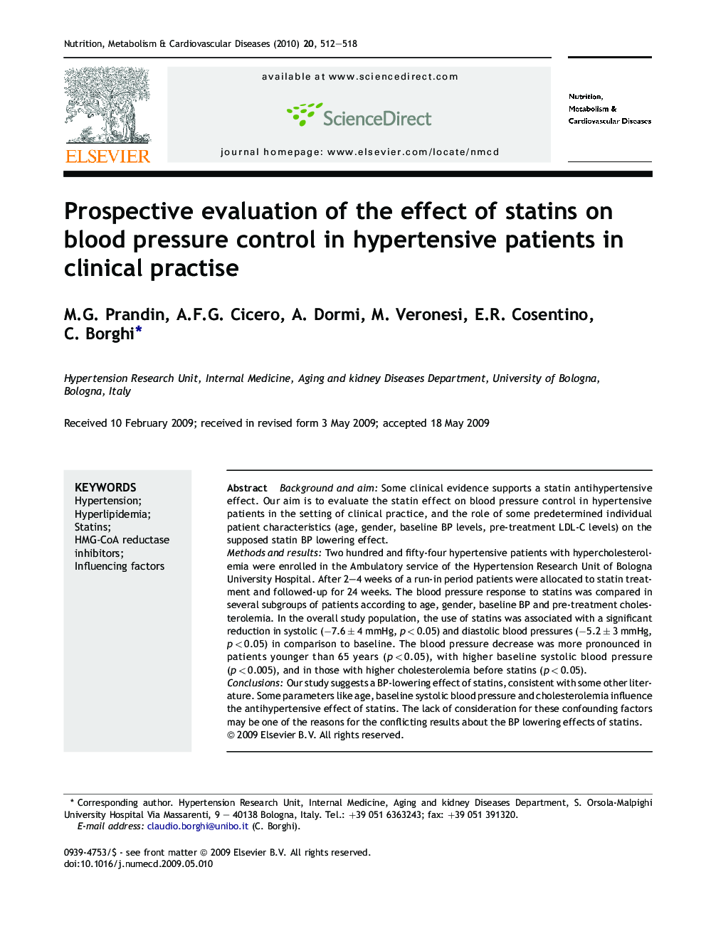 Prospective evaluation of the effect of statins on blood pressure control in hypertensive patients in clinical practise