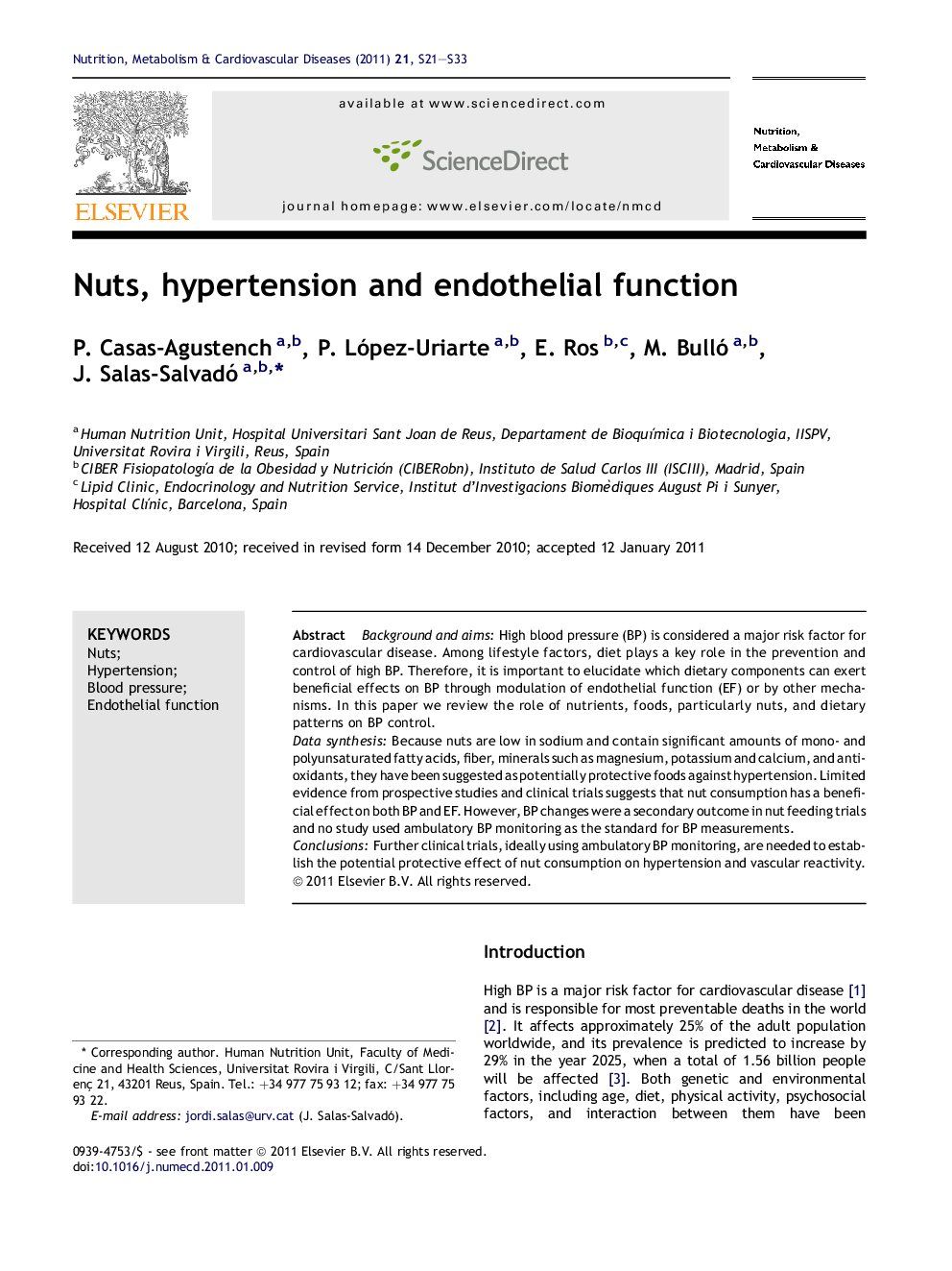 Nuts, hypertension and endothelial function