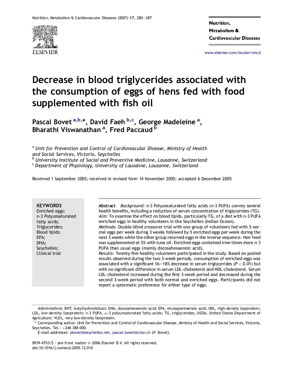 Decrease in blood triglycerides associated with the consumption of eggs of hens fed with food supplemented with fish oil