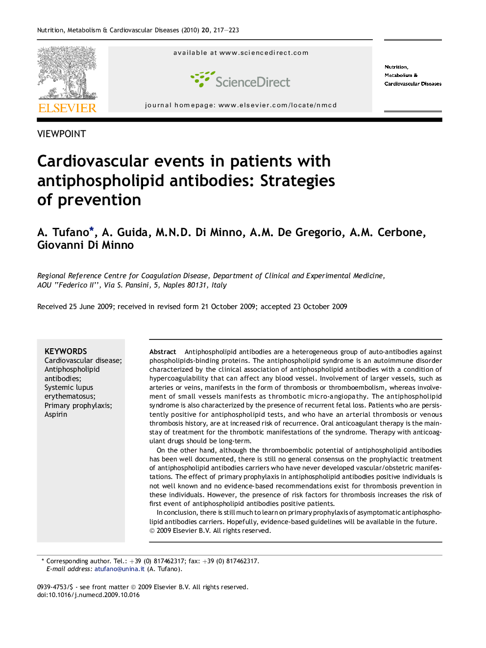 Cardiovascular events in patients with antiphospholipid antibodies: Strategies of prevention