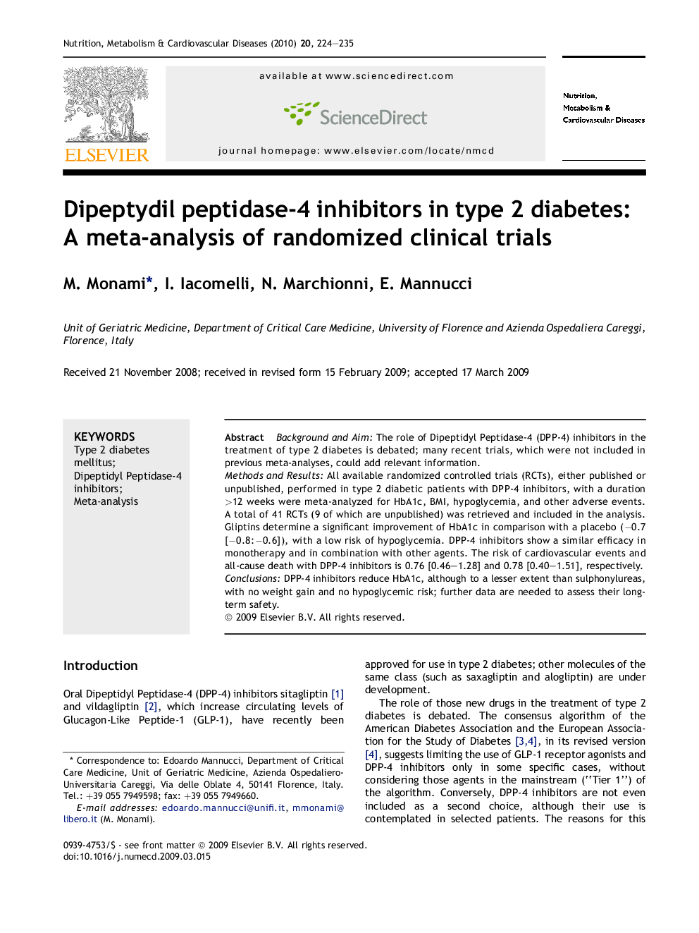 Dipeptydil peptidase-4 inhibitors in type 2 diabetes: A meta-analysis of randomized clinical trials