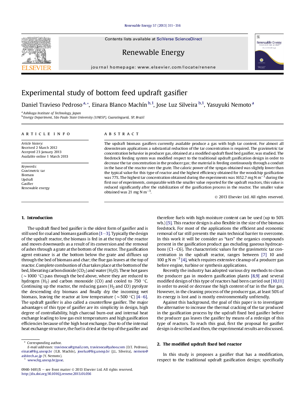 Experimental study of bottom feed updraft gasifier