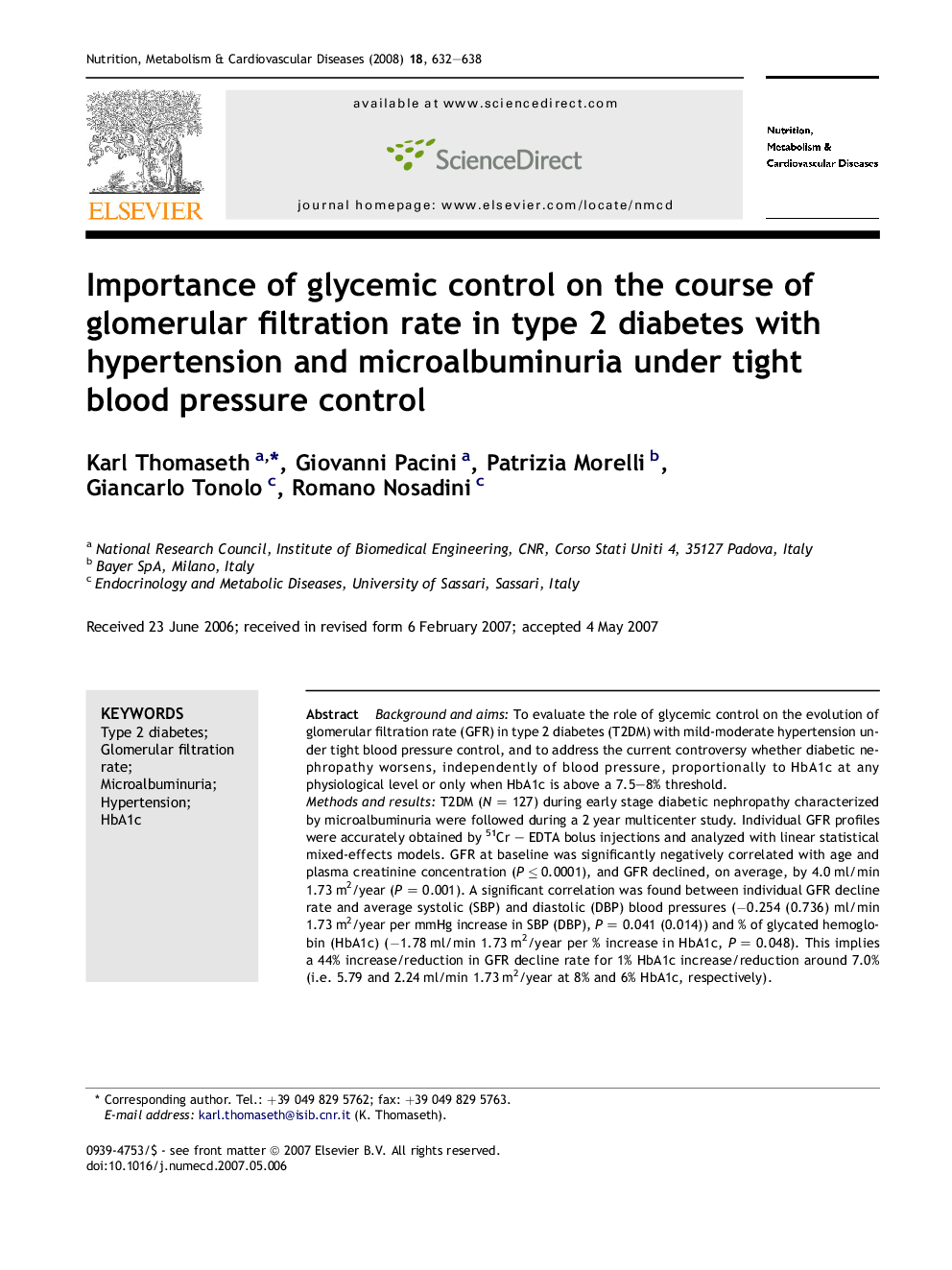 Importance of glycemic control on the course of glomerular filtration rate in type 2 diabetes with hypertension and microalbuminuria under tight blood pressure control