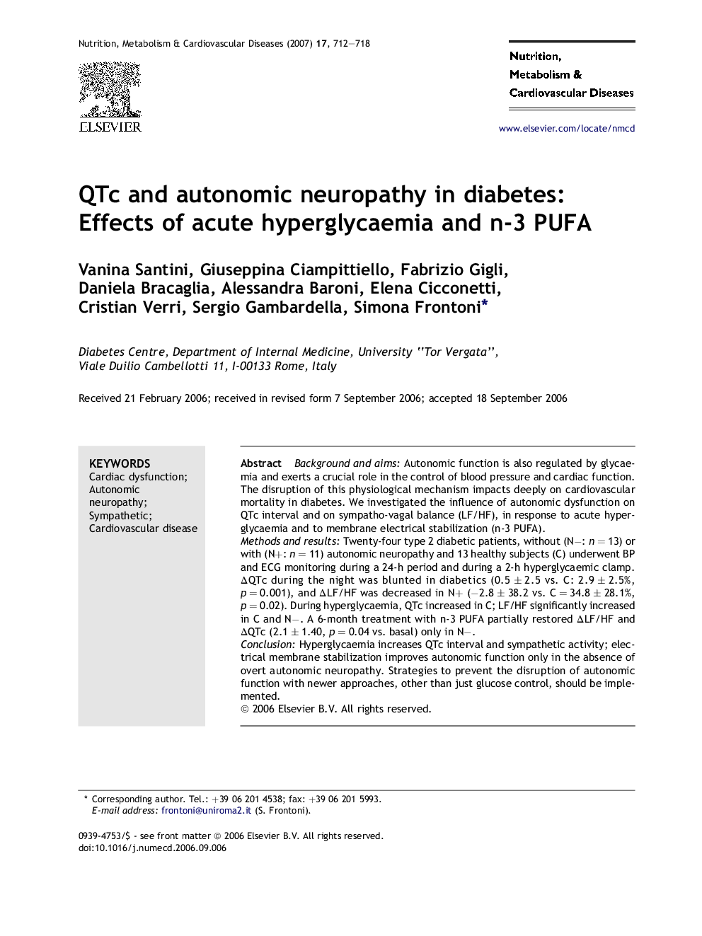 QTc and autonomic neuropathy in diabetes: Effects of acute hyperglycaemia and n-3 PUFA