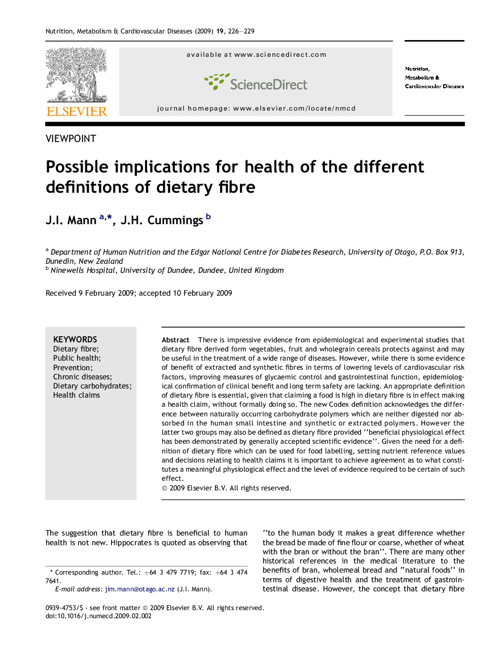 Possible implications for health of the different definitions of dietary fibre