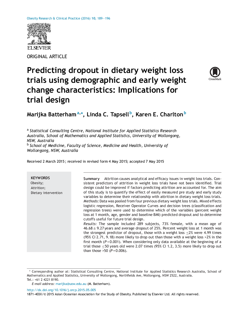 پیش بینی کاهش وزن در آزمایش های کاهش وزن در رژیم غذایی با استفاده از مشخصات دموگرافیک و تغییرات وزن اولیه: پیامدهای طراحی محاسباتی 