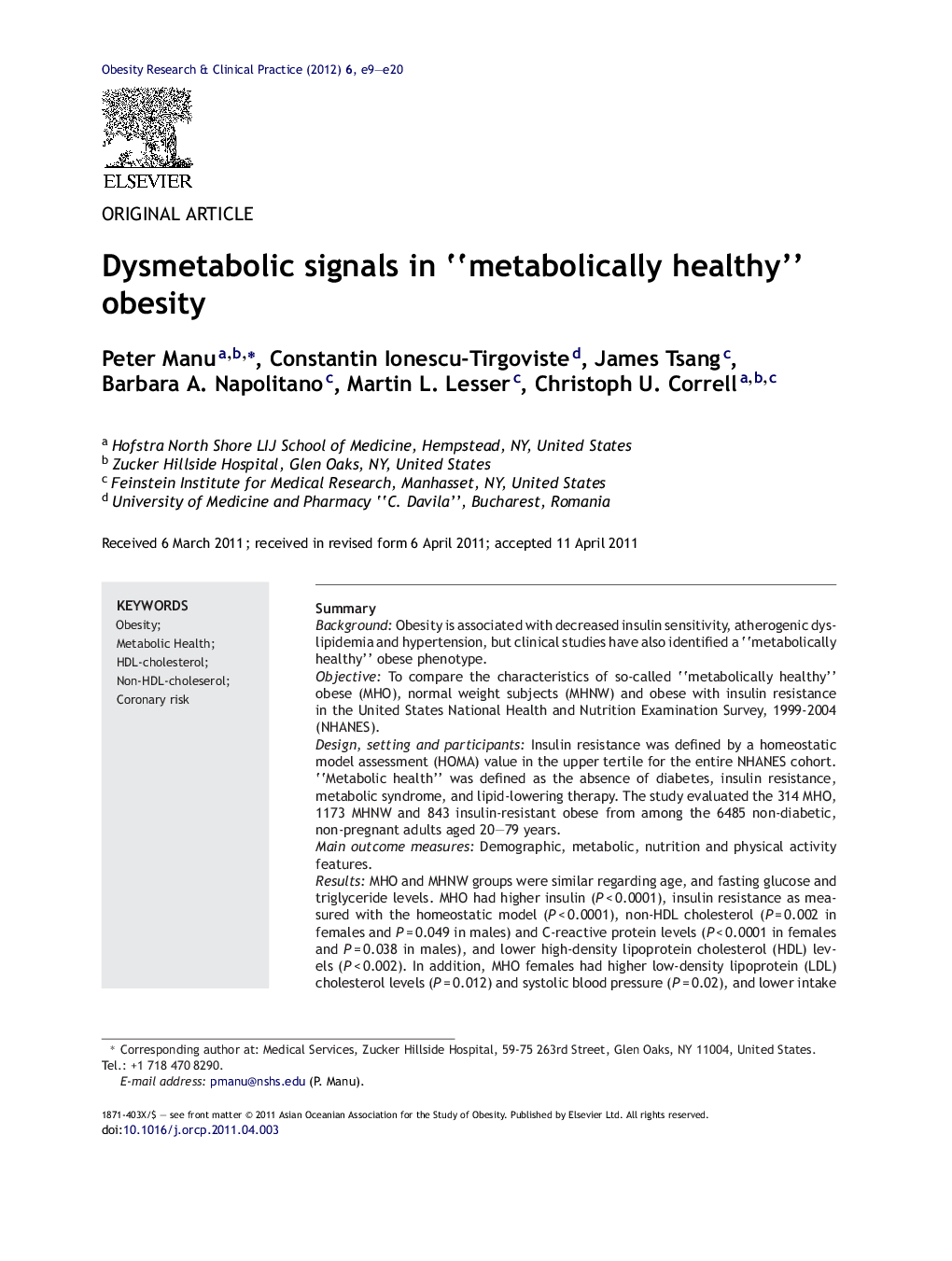 Dysmetabolic signals in “metabolically healthy” obesity