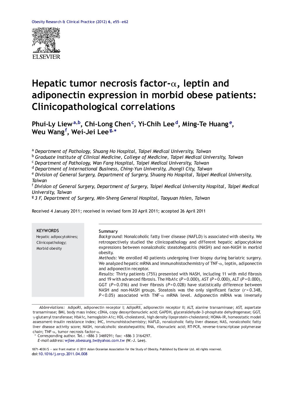 Hepatic tumor necrosis factor-α, leptin and adiponectin expression in morbid obese patients: Clinicopathological correlations