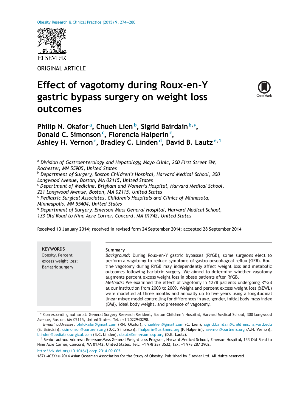 تأثیر واژینیت در جراحی بای پس معده روده-ان-یوگا بر پیامدهای کاهش وزن 