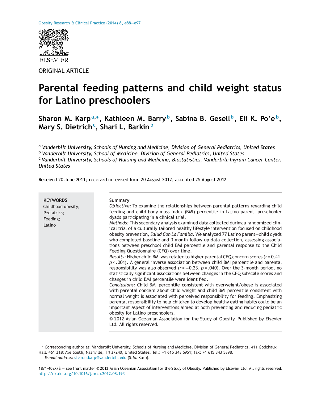 الگوهای تغذیه والدین و وضعیت وزن کودک برای پیش دبستانی های لاتین 