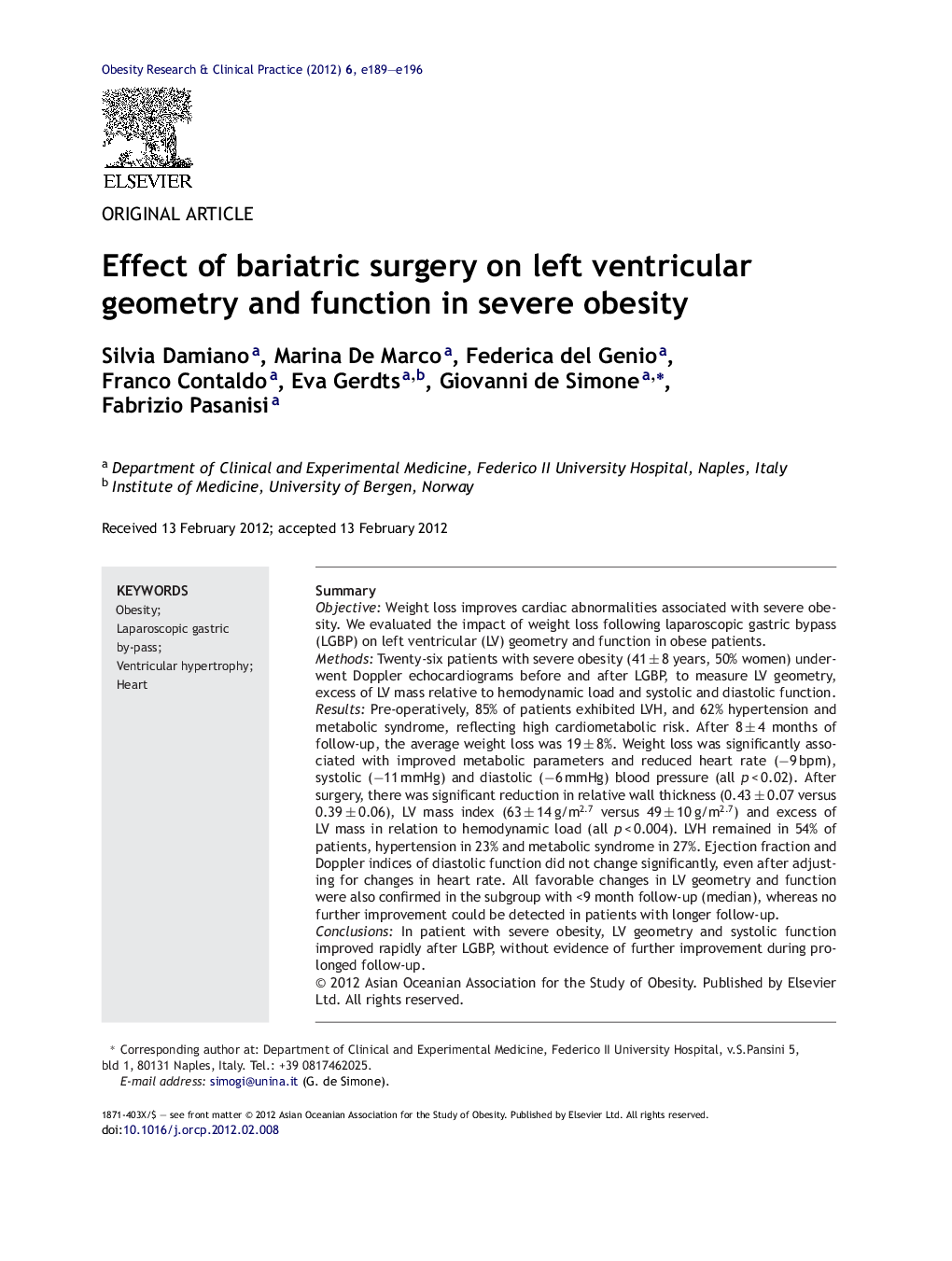 Effect of bariatric surgery on left ventricular geometry and function in severe obesity