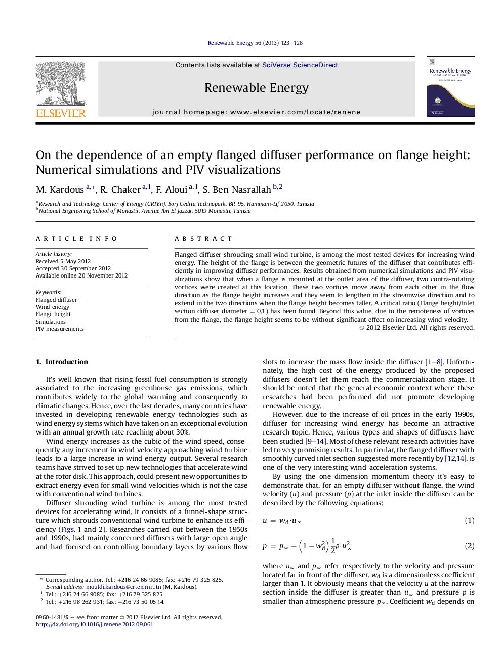 On the dependence of an empty flanged diffuser performance on flange height: Numerical simulations and PIV visualizations